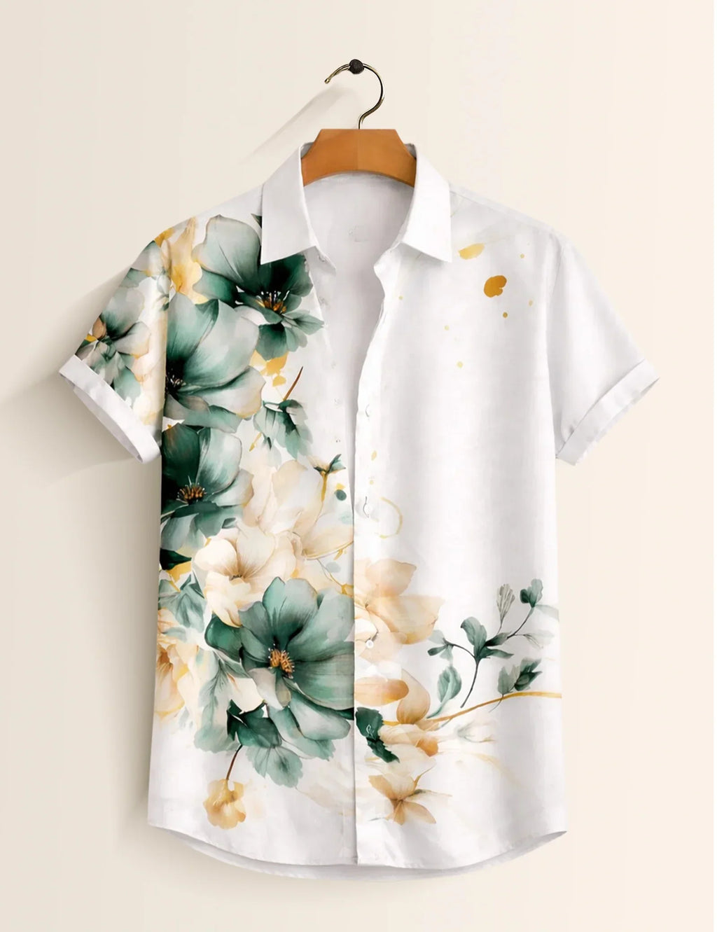 Green Side Flower Printed Men's Shirt - XPST