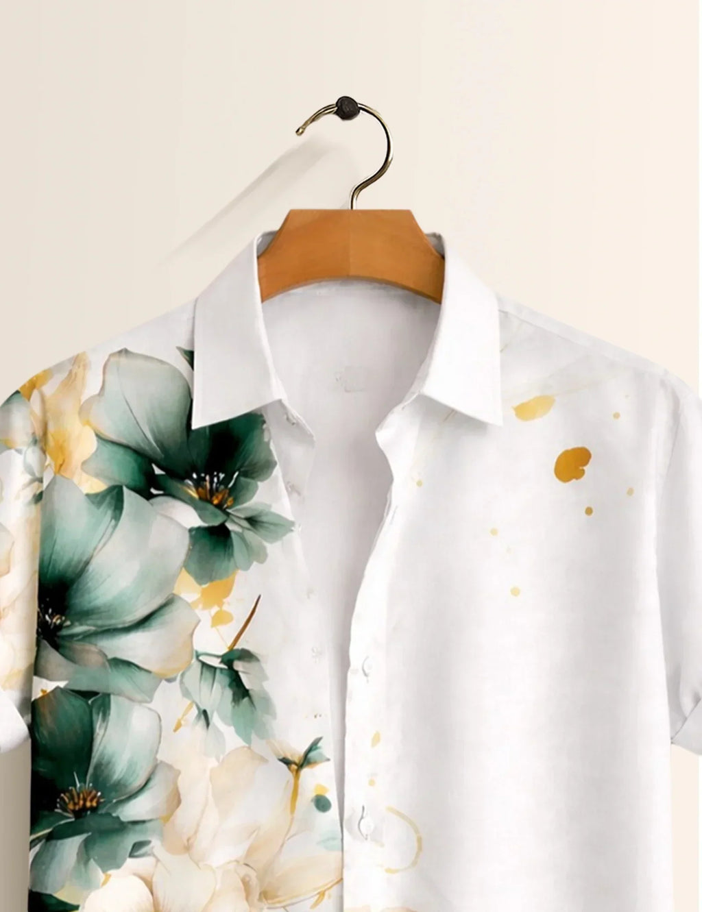 Green Side Flower Printed Men's Shirt - XPST